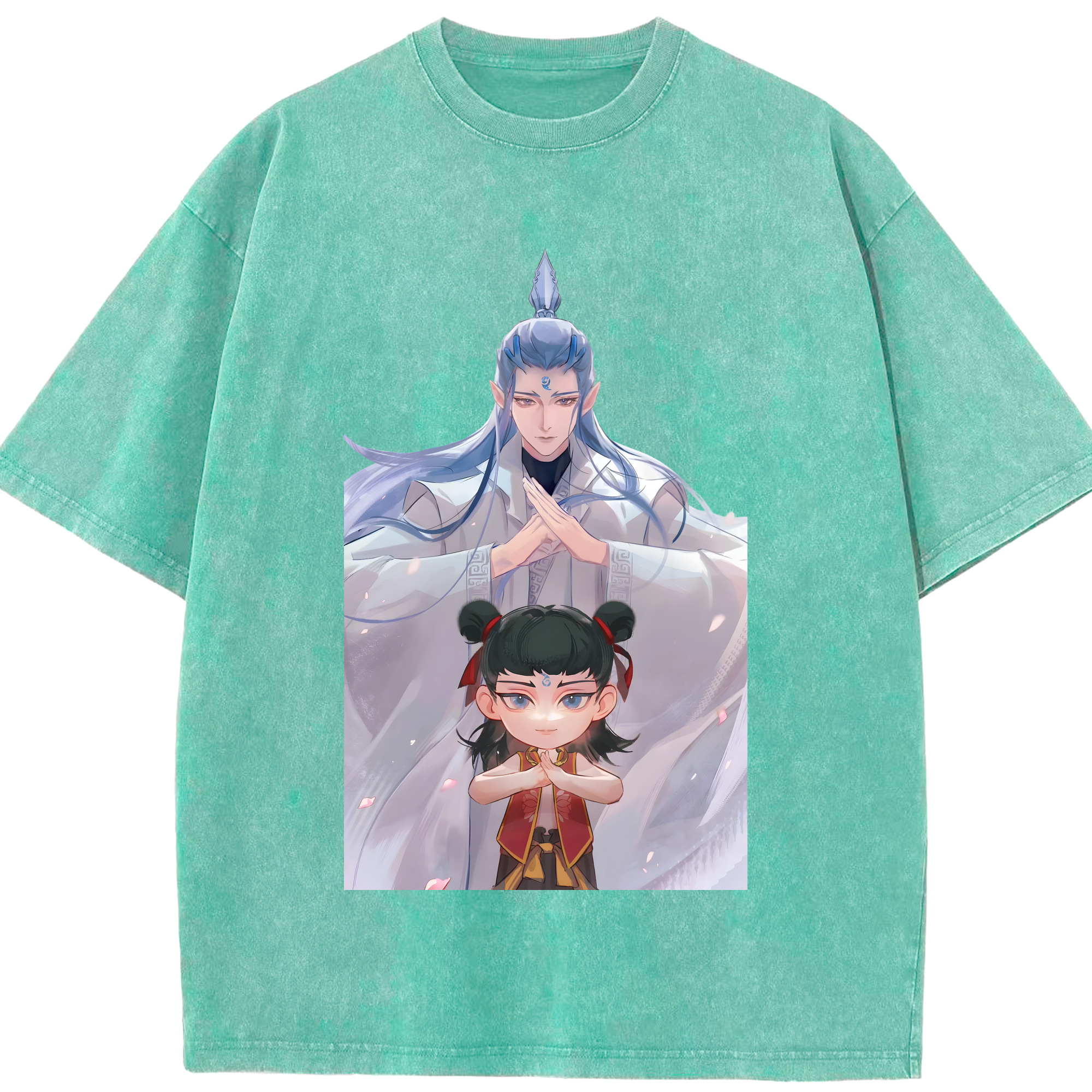 （画像用） Ne Zha 2 ナタ 魔童の大暴れ 綿100% ヴィンテージ風 半袖Tシャツ（フロントプリント）